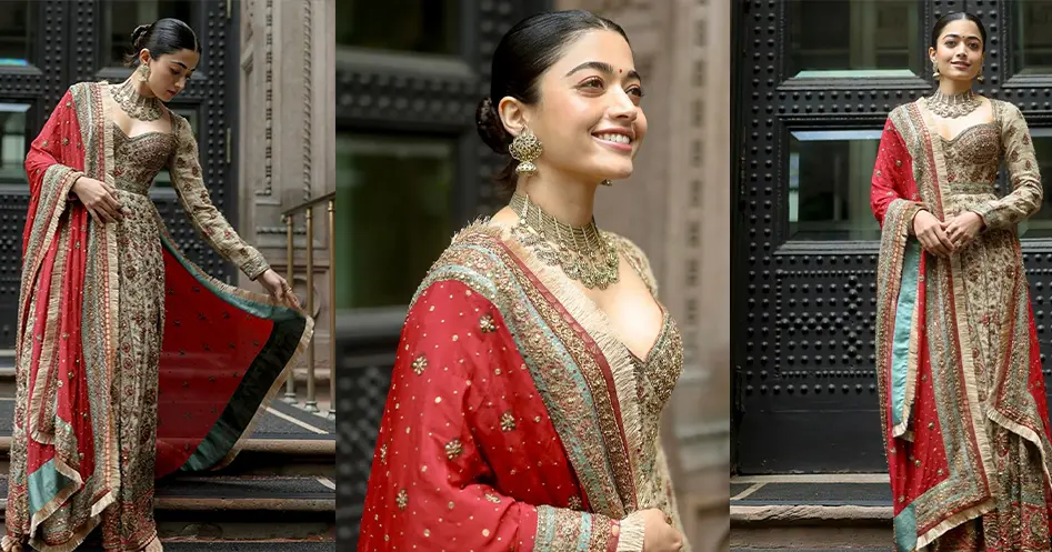 Rashmika Mandana Stunning red lehenga look