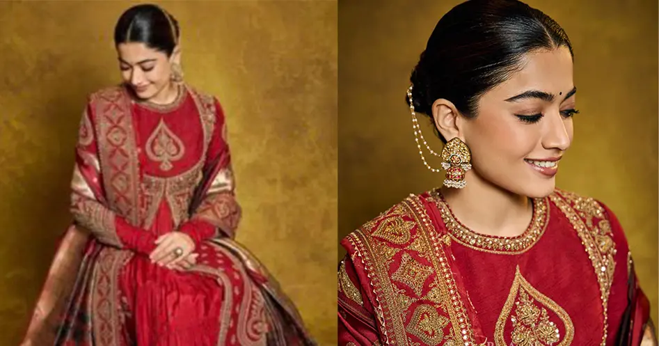 Rashmika Mandana Crimson royalty look
