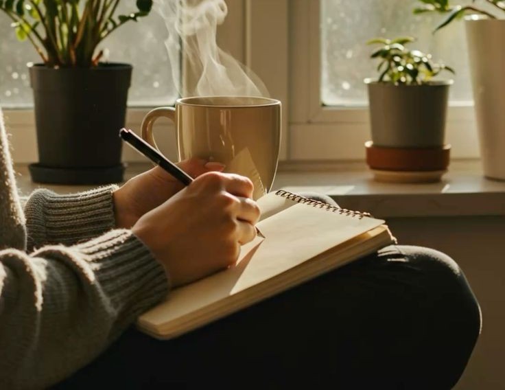 A person writing in a notebook