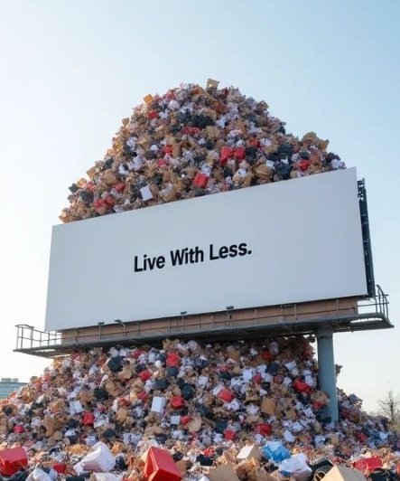 a billboard with "Live with Less" written on it