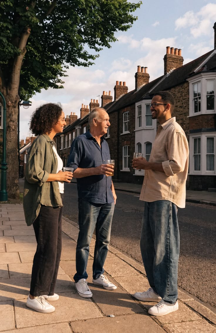 A group of three people interacting