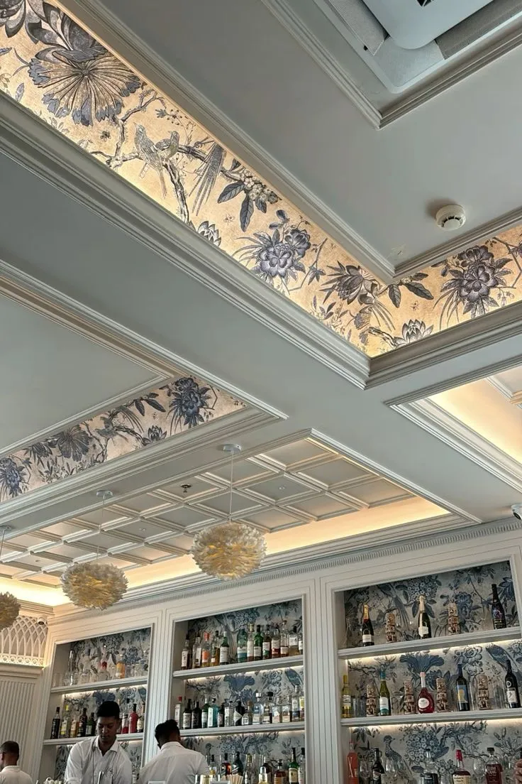 blue and white floral ceiling design
